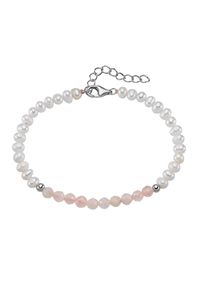 Smart Jewel Damen Armband "mit Süßwasser-Perlen und Rosenquarz, Silber 925", 19cm, Silber 925 (Sterlingsilber), rosa, Silber 925 (Sterlingsilber),