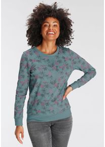 Kangaroos Damen Sweatshirt, grün, casual, Gr. 32, gemustert, bedruckt, kontrastfarbene Details, Interlock, Obermaterial: 100% Baumwolle, Sweatshirts,