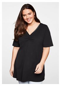 sheego Damen Longshirt "Große Größen", schwarz, feminin, Gr. 40, unifarben, Obermaterial: 95% Baumwolle, 5% Elasthan, Shirts, mit Raffung