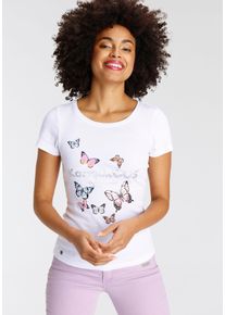 Kangaroos Damen T-Shirt, bunt, casual, Gr. 48, bedruckt, Rippware, Obermaterial: 100% Baumwolle, Shirts, Kurzarm, körpernahe Passform, aus Rippware