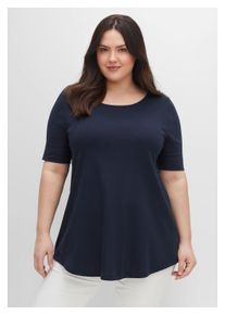 sheego Damen Longshirt "Große Größen", blau, casual, Gr. 44, unifarben, Obermaterial: 100% Baumwolle, Shirts, mit abgerundetem Saum