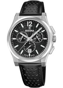 Festina Herren Chronograph "Rivé Collection", schwarz, Armbanduhren, Quarzuhr, Armbanduhr, Herrenuhr, Swiss Made, Lederarmband, analog, Tag