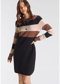 Tamaris Damen Strickkleid, schwarz, feminin, Gr. 38, gestreift, Feinstrick, Obermaterial: 50% Viskose, 28% Polyester, 22% Polyamid, Kleider,