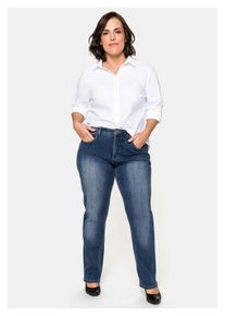 sheego Damen Stretch-Jeans "Große Größen", blau, casual, Gr. 112, unifarben, Obermaterial: 98% Baumwolle, 2% Elasthan;Einsatz: 92% Polyester, 8%