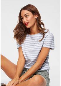 AJC Damen T-Shirt, grau, casual, Gr. 44, gestreift, Jersey, Obermaterial: 97% Baumwolle, 3% Viskose, Shirts, Kurzarm, taillierter Schnitt, gestreift,