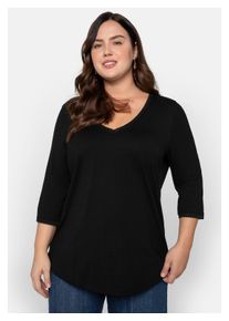 sheego Damen 3/4-Arm-Shirt "Große Größen", schwarz, casual, Gr. 40, unifarben, Obermaterial: 50% Baumwolle, 50% Modal, Shirts, mit Bogenkante, in