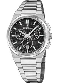 Festina Herren Chronograph "Rive Collection", silber, Armbanduhren, Quarzuhr, Armbanduhr, Herrenuhr, Swiss Made, Lederarmband, analog, Tag