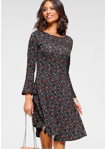 Laura Scott Damen Jerseykleid, schwarz, feminin, Gr. 34, geblümt, Jersey, Obermaterial: 95% Viskose, 5% Elasthan, Kleider, festliche Anlässe, langes