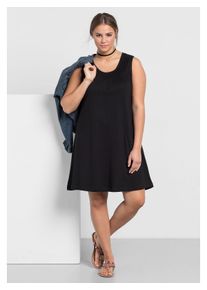 sheego Damen Jerseykleid "Große Größen", schwarz, feminin, Gr. 40, unifarben, Obermaterial: 100% Baumwolle, Kleider, mit Smok-Einsatz