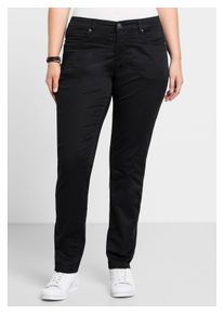 sheego Damen Stretch-Hose "Große Größen", schwarz, sportlich, Gr. 48, unifarben, Obermaterial: 97% Baumwolle, 3% Elasthan, Hosen, in schmaler Form