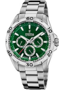Festina Herren Multifunktionsuhr, silber, Armbanduhren, Armbanduhr, Quarzuhr, Herrenuhr, Edelstahlarmband,bis 10bar wasserd.
