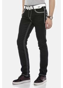 Cipo & Baxx CIPO & BAXX Herren Gerade Jeans "Jeans", schwarz, casual, Gr. 31, unifarben, 100% Baumwolle, Jeans, mit farblich abgehobenen Nähten, CD553