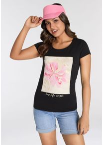 Laura Scott Damen T-Shirt, schwarz, feminin, Gr. 38, bedruckt, Single Jersey, Obermaterial: 95% Baumwolle, 5% Elasthan, Shirts, mit modischem