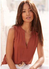 Lascana Damen Blusentop, orange, modisch, Gr. 38, unifarben, Web, Obermaterial: 100% Viskose, Blusen, mit V-Ausschnitt, Blusenshirt, Damenbluse, Basic