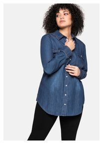 sheego Damen Jeansbluse "Große Größen", blau, casual, Gr. 56, unifarben, Obermaterial: 100% Baumwolle, Blusen, mit Knopfleiste und Brusttaschen