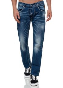 Rusty Neal Herren Straight-Jeans "RUBEN 42", blau, casual, Gr. 40, unifarben, 98% Baumwolle, 2% Elasthan, Jeans, mit angesagten Ziernähten