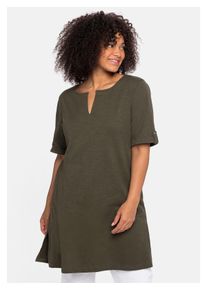 sheego Damen Longshirt "Große Größen", grün, casual, Gr. 44, unifarben, Obermaterial: 100% Baumwolle, Shirts, mit geschlitztem Ausschnitt