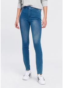 Arizona Damen Jogg Pants "High Waist", blau, Basic, Gr. 48, Jersey, Obermaterial: 62% Baumwolle, 28% Polyester, 10% Elasthan, Jeans, extra-eng