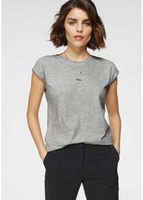 Tamaris Damen T-Shirt, grau, Basic, Gr. 36, Single Jersey, Obermaterial: 95% Viskose, 5% Elasthan, Shirts, Kurzarm, Regular Fit, unifarben, mit