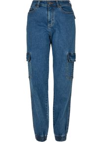 Urban Classics Damen Stoffhose "Urban Classics Damen Ladies Organic Stretch Denim Cargo Pants", blau, Gr. 28, unifarben, 50% Baumwolle (Bio), 48%