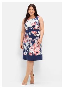 sheego Damen Cocktailkleid "Große Größen", blau, elegant, Gr. 58, gemustert, Obermaterial: 97% Baumwolle, 3% Elasthan;Futter: 100% Polyester,