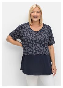 sheego Damen Umstandsshirt "Große Größen", blau, feminin, Gr. 48, gemustert, Obermaterial: 95% Viskose, 5% Elasthan, Shirts, in Lagenoptik, mit