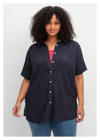 sheego Damen Hemdbluse "Große Größen", blau, klassisch, Gr. 42, unifarben, Obermaterial: 100% Viskose (LENZING ECOVERO), Blusen, mit überschnittenen