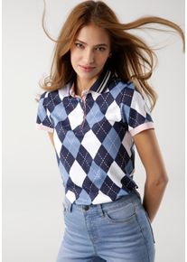 Kangaroos Damen Poloshirt, blau, casual, Gr. 36, Waffelmuster, bedruckt, Piquu00e9, Obermaterial: 95% Baumwolle, 5% Elasthan, Shirts, Kurzarm,