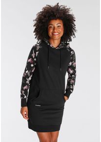 Kangaroos Damen Sweatkleid, schwarz, casual, Gr. 38, unifarben mit Farbeinsatz, geblümt, bedruckt, kontrastfarbene Details, angeraute Sweatware,