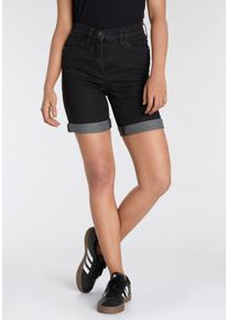 Arizona Damen Jeansbermudas, schwarz, Basic, Gr. 44, Denim/Jeans, Obermaterial: 81% Baumwolle, 17% Polyester, 2% Elasthan, Jeans, weite Passform,