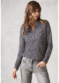 Cecil Damen Blusenshirt, grau, casual, Gr. XXL, bedruckt, Web, 100% Baumwolle, Shirts, mit geschlitztem Rundhalsausschnitt