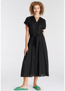 Tamaris Damen Hemdblusenkleid, schwarz, feminin, Gr. 38, unifarben, Web, Obermaterial: 100% Viskose, Kleider, wadenlang, sportlicher Stil, aus