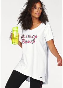 Venice Beach Damen Longshirt, weiß, casual, Gr. 52, bedruckt, Obermaterial: 60% Baumwolle, 40% Polyester, Shirts, Langarm, lockere Passform, mit