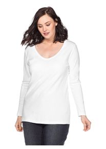 sheego Damen Langarmshirt "Große Größen", weiß, casual, Gr. 52, unifarben, Obermaterial: 100% Baumwolle, Shirts, aus Baumwolle