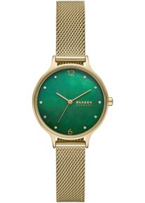 Skagen Damen Quarzuhr "ANITA LILLE", gold, Armbanduhren, Armbanduhr, Damenuhr, Perlmutt-Zifferblatt, Lederarmband