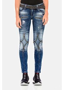 Cipo & Baxx CIPO & BAXX Damen 5-Pocket-Jeans "Jeans", blau, Basic, Gr. 29, unifarben, 98% Baumwolle;2% Elasthan, Jeans, mit vielen Applikationen, WD377