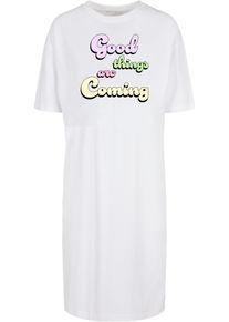 Merchcode Damen Shirtkleid "Merchcode Damen Ladies Good Things Oversized Slit Tee Dress", weiß, klassisch, Gr. S, 100% Baumwolle, Kleider