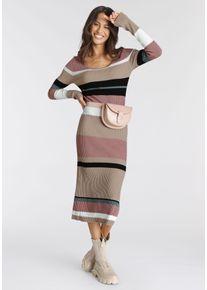 Laura Scott Damen Strickkleid, rosa, feminin, Gr. 46, gestreift, Strick, Obermaterial: 70% Viskose, 30% Polyamid, Kleider, für schickere Anlässe,