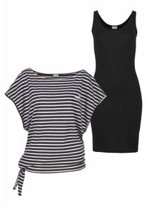 Kangaroos Damen Jerseykleid, schwarz-weiß, casual, Gr. 44, meliert, gestreift, geringelt, unifarben, Single Jersey, Obermaterial: 60% Baumwolle, 40%