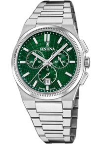 Festina Herren Chronograph "Rive Collection", silber, Armbanduhren, Quarzuhr, Armbanduhr, Herrenuhr, Swiss Made, Lederarmband, analog, Tag