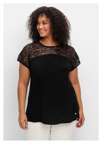sheego Damen Spitzenshirt "Große Größen", schwarz, feminin, Gr. 40, unifarben, Obermaterial: 100% Viskose;Spitze: 82% Polyamid, 18% Elasthan, Shirts,