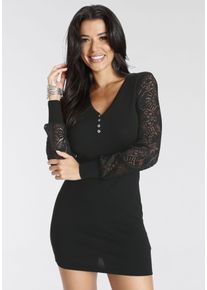 Melrose Damen Strickkleid, schwarz, feminin, Gr. 44, unifarben, Feinstrick, Spitze, Obermaterial: 70% Viskose, 30% Polyamid. Spitze: 90% Polyamid,