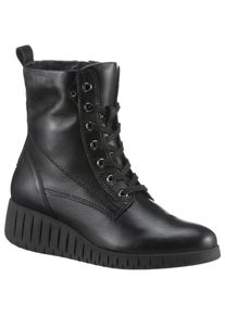 Marco Tozzi Damen Schnürboots "CERASO", Gr. 36, schwarz, Leder, Lederimitat, unifarben, klassisch, Schuhe, Keilabsatz, Schnürstiefelette in bequemer
