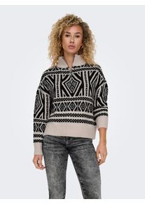 Only Damen Strickpullover "ONLFELICIA LS ZIP PULLOVER NCA KNT", beige, modisch, Gr. S, gemustert, Strick, Obermaterial: 55% Polyacryl, 35% Nylon, 10%