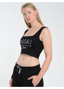 NASSAU BEACH Damen Crop-Top "NB22002", schwarz, Gr. XL, Obermaterial: 48% Baumwolle, 48% Modal, 4% Elasthan, Tops