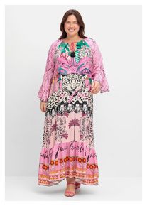sheego Damen Maxikleid "Große Größen", grün, Gr. 48, gemustert, Obermaterial: 100% Viskose, Kleider, mit weiten Ärmeln und Volantabschluss