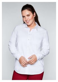 sheego Damen Hemdbluse "Große Größen", weiß, klassisch, Gr. 40, unifarben, Obermaterial: 70% Baumwolle, 27% Polyamid, 3% Elasthan, Blusen, mit