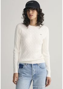 Gant Damen Strickpullover "STRETCH COTTON CABLE C-NECK", beige, casual, Gr. L, Zopfmuster, Strick, Obermaterial: 88% Baumwolle, 10% Polyamid, 2%