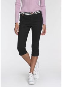 Kangaroos Damen Caprijeans "CAPRI-JEANS mit Gürtel", schwarz, Basic, Gr. 46, Denim/Jeans, Obermaterial: 70% Baumwolle, 26% Polyester, 3% Viskose, 1%