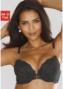 Lascana Damen Push-up-BH "Dalia", Gr. 70, schwarz, Microtouch, Spitze, Obermaterial: 55% Polyester, 39% Polyamid, 6% Elasthan, feminin, BHs, mit